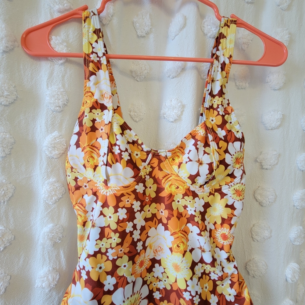 70s floral print swimsuit